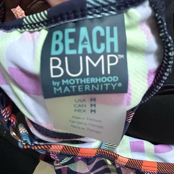 BEACH BUMP by MOTHERHOOD MATERNITY Modest Multi Gingham Plaid 1 pc Medium Padded - Picture 3 of 5